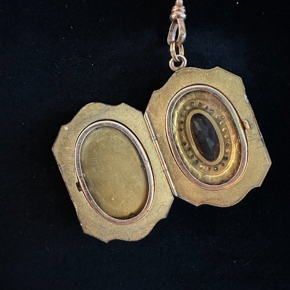 UNIQUE Antique Locket with Amber Stone and Slide Chain - Picture 5 of 8